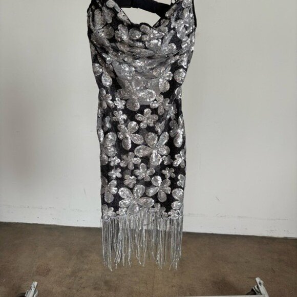 For Love And Lemons Black and Silver Floral Mini Dress - Picture 7 of 14